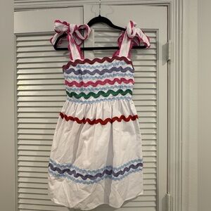 Staccato Mini Dress w/ Multicolor Zigzag Rick Rack - w/ Ties to Bows for Straps